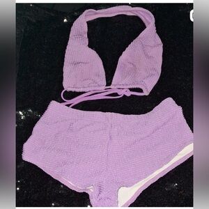 SHEIN Purple Textured Bikini Set